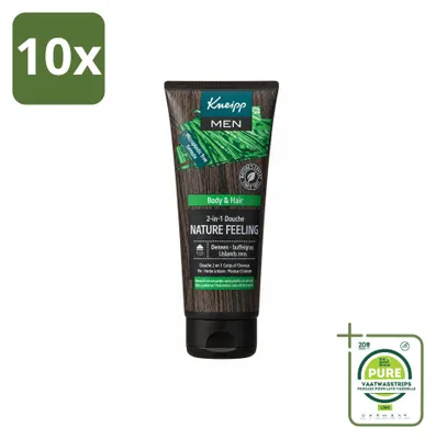 Obrázok produktu pre 10 kusov sprchového gélu Kneipp Men 2 v 1, vôňa Nature Feeling, 200 ml – veľké balenie