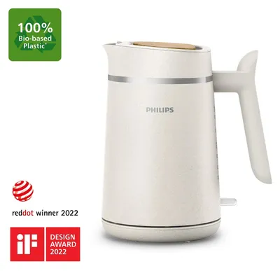 Produktbild von Philips Wasserkocher Eco Conscious Edition, 1.7 L, aus recyceltem Material, Kontrollanzeige, Anti-Kalk, Weiß (HD9365/10)