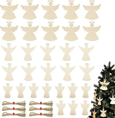 Productafbeelding van Houten engelhangers 30 stuks - decoraties van hoogwaardig hout - ideaal voor kerstboom - creatief beschilderen - m-winkel