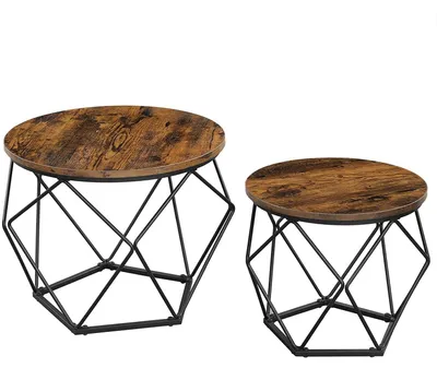 Image de Tables d'appoint – Lot de 2 – Style industriel – Gris/Noir – 40 x 40 x 55 cm