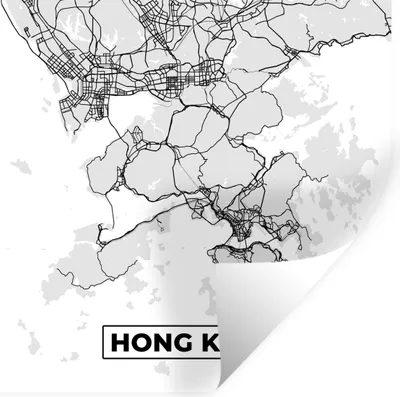 Produktbild von MuchoWow® Wandtattoo Wandsticker Wandaufkleber Hongkong - Stadtplan - Schwarz und weiß - Karte 100x100 cm Selbstklebend und Repositionierbar - Wierderverwendbar - Selbstklebend