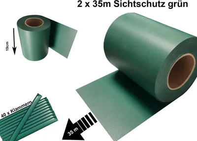 Produktbild von 2 Stück Sichtschutz Streifen Doppelstabmatten für Zaun Folie Rolle Zaunblende Keton PVC Kunststoff Sichtschutzstreifen 35m x 19cm grün
