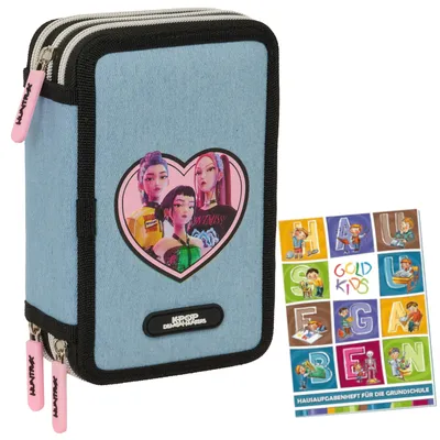 Produktbild von Federmäppchen 3 Fächer - Mäppchen für Mädchen - Federmappe 3-Fach Federtasche Gefüllte Schüleretui Schulmäppchen und Hausaufgabenheft - K-POP Motiv