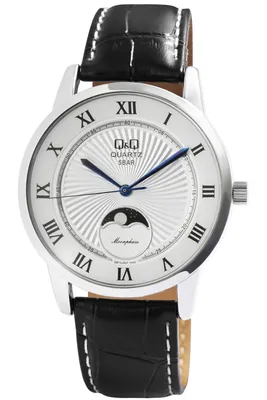 Produktbild von Q & Q Herrenuhr mit Kunstlederionsband in Schwarz