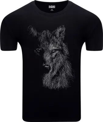 Produktbild von Diarbo Herren T-Shirt mit Tierliebhaber Druck Skizze eines Wolfsporträt Schwarz Gr.M