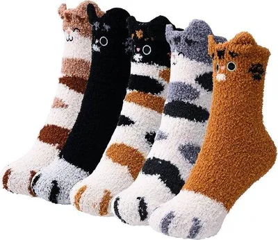 Produktbild von Famanu Socken 5 Paar - Katzenpfoten, Winterwarm, Schlafsocken