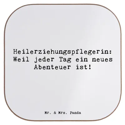 Produktbild von Mr. & Mrs. Panda Tassenuntersetzer Spruch Heilerziehungspflegerin Abenteuer - Weiß - Geschenk, Tischuntersetzer, Coaster, Einfühlungsvermögen, personalisierte Geschenke