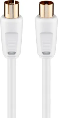 Image de Goobay 67282 Câble d'antenne (80 dB), 2x blindé, 1.5 m, blanc - doré, prise coaxiale mâle > prise coaxiale femelle (entièrement blindé)