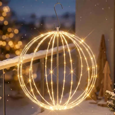 Productafbeelding van Transparante lichtbol van 40 cm met knipperend lichteffect voor buiten - 160 LED's - Lichtbol met flikkerende lampjes in warm wit, werkt op batterijen