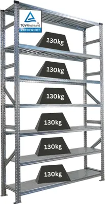 Produktbild von Fachbodenregal PROXIMO mit  Stecksystem | Grundregal | HxBxT 250x150x50cm | 7 Ebenen | Beidseitig nutzbar | Verzinkt
