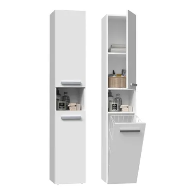 Produktbild von ADGO® Nel III Badezimmerschrank mit kurzen Türen und Korb 30x31x174cm Regal Weiß