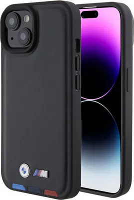 Zdjęcie produktu dla BMW BMHCP15S22PTDK iPhone 15 / 14 / 13 6.1 czarny/black Leather Stamp Tricolor