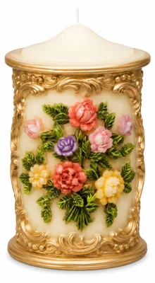 Produktbild von Zierkerze Blumenrelief Creme 16,5 x 10,5 cm, KI-generiertes Bild