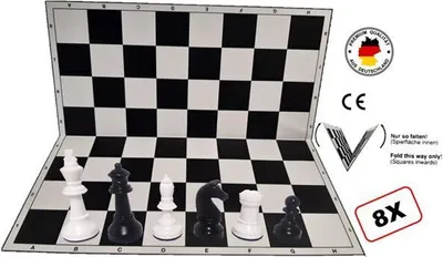 Produktbild von Schach Club Paket XXL "Profi" mit 8 x Schachbrett und 8 x Schachfiguren KH 93 mm, weiss-schwarz, Staunton Form, mit Filzsockel