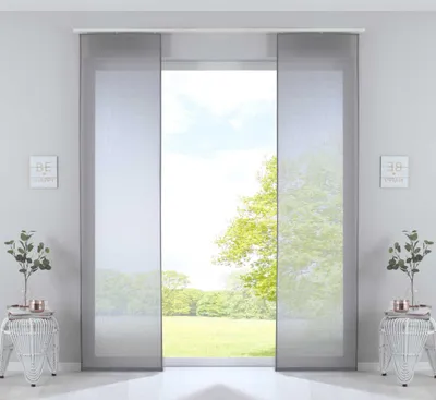 Produktbild von 2er Set Schiebegardinen »Nizza« Baumwoll-Voile Halbvoile HxB 245x60 cm Grau Transparent Flächenvorhang mit Paneelwagen und Beschwerungsstange 2019032-2