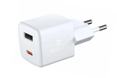 Zdjęcie produktu dla Kompaktowy zasilacz GaN 30W, porty USB + USB-C, swissten - Biały