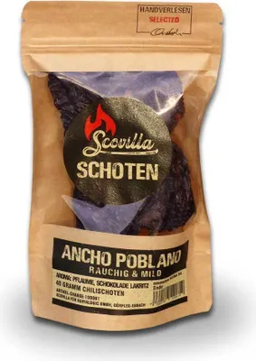 Produktbild von Scovillas Ancho Poblano Schoten, getrocknet, 40g