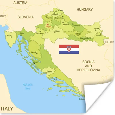 Produktbild von MuchoWow® Poster Karte von Kroatien mit der Flagge 50x50 cm - Wohnzimmerdekoration