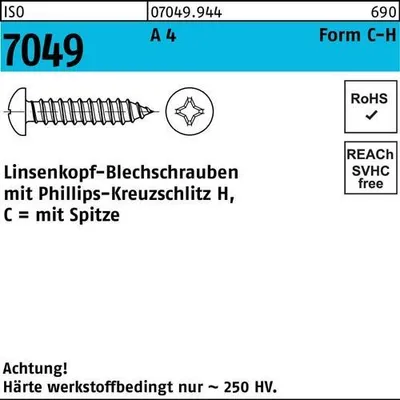 Produktbild von Reyher  Blechschrauben ISO 7049 A 4 5,5 x 32 -C-H A 4 (250 Stück)