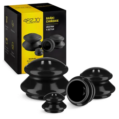 Produktbild von 4FIZJO PRO+ Gummi-Schröpfgläser, Set 4 Stück, für Schröpfmassage, schwarz