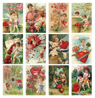 Image de Cartes de vœux de la Saint-Valentin vintage - Coffret de 12 anciennes cartes postales