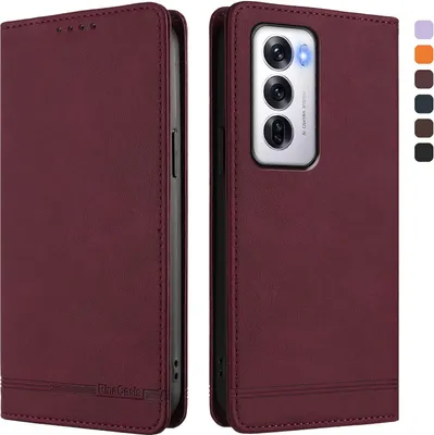 Produktbild von Hülle für Oppo Reno12 5G, Retro Kunstleder Ständer Klapphülle mit Kartenfächer und Magnetische Rot