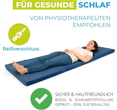 Produktbild von Pillows24 – Klappmatratze Cord 195x75x15 cm mit abnehmbarem Bezug & Tragegriffen | faltbare Matratze für Gäste, Kinder oder Reisen | Graphit