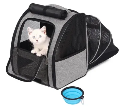 Produktbild von Tiertragetasche Hunderucksack Katzenrucksack - Erweiterbar - Flugzeuggeeignet - Bis 8,6 kg - 33 x 26 x 33 cm - Für Katzen und kleine Hunde