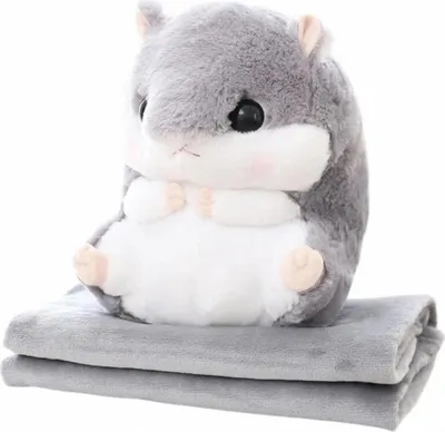 Obrázok produktu pre LEAN Toys 27930 Plyšový křeček 3 v 1, deka 190 x 100 cm, 35 cm, šedý