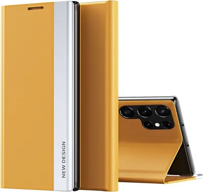 Image de Étui pour Samsung Galaxy S23 Étui ultra magnétique en cuirPolyuréthaneavec fonction stand Jaune