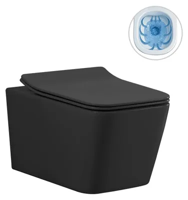 Productafbeelding van CERANO - Hangtoilet Forte, zonder spoelrand + slank/UF-zitting - mat zwart - 51x36 cm