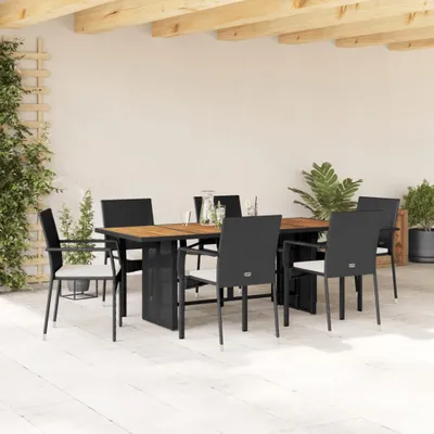Produktbild von Möbel 7-tlg. Garten-Essgruppe mit Kissen Schwarz Poly Rattan - Balkonmöbel 3213502