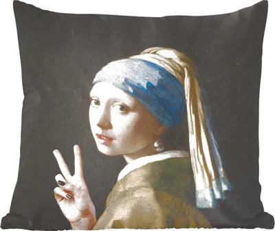 Produktbild von MuchoWow® Zierkissen Sofakissen Wohnzimmer Dekokissen 45x45 cm Das Mädchen mit dem Perlenohrring - Vermeer - Kunst - Schlafpolster - Polster für das Sofa