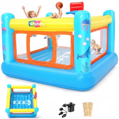Productafbeelding van Springkasteel met ballenbak voor peuters van 3-6 jaar, geschikt voor zowel binnen- als buitengebruik. Klein activiteitencentrum