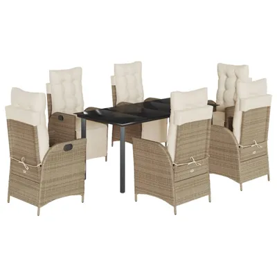 Produktbild von 7-tlg. Garten-Essgruppe mit Kissen Beige Poly Rattan