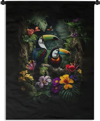 Produktbild von MuchoWow® Wandteppich Wandbehang Tukan - Blumen - Tropisch - Dschungel - Vogel 120x160 cm Tapisserie Dekoration Wandtuch - Wohnzimmer - Moderne