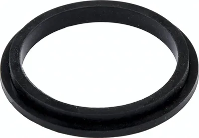 A black rubber gasket or seal on a white background.