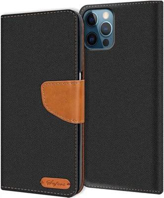 Produktbild von Conie Jeans Style Klapp Tasche für iPhone 12 / 12 Pro Kartenfach Hülle Rundumschutz in Schwarz