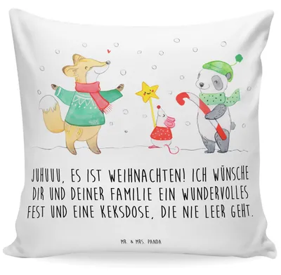 Produktbild von Mr. & Mrs. Panda Kissen 40x40 Winter Weihnachtsfreude - Weiß - Geschenk, Weihnachten, Sofa, Fuchs, Kuschelkissen, Lounge, Weihnachtsmann, Dekokissen, Zierkissen