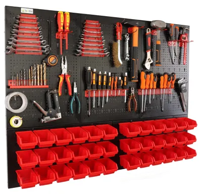 Immagine prodotto di Tavolo portattrezzi - Tavolo da officina - 120 x 90 cm - Pieghevole - Metallo - 36 contenitori - Maniglie rosse