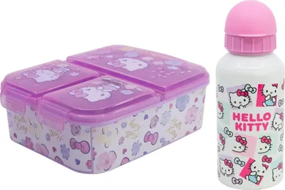 Produktbild von Hello Kitty 2 tlg. Lunch Set 3 Kammer Brotdose Alu Trinkflasche 400 ml