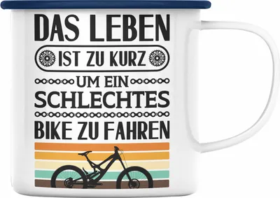 Produktbild von Trendation - Fahrrad Radfahrer Geschenk Rennrad Bike Geschenkidee Emaille Tasse Fahrradfahrer Emaille Emaille Tasse (Blau)