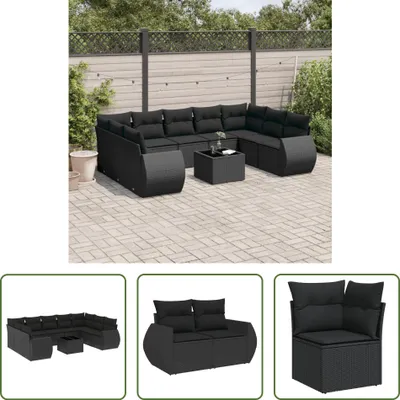 Produktbild von The Living Store 10-tlg. Garten-Sofagarnitur mit Kissen Schwarz Poly Rattan