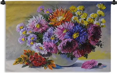 Produktbild von MuchoWow® Wandteppich Wandbehang Ölfarbe - Blumen - Stilleben 60x40 cm Tapisserie Dekoration Wandtuch - Wanddekorationen