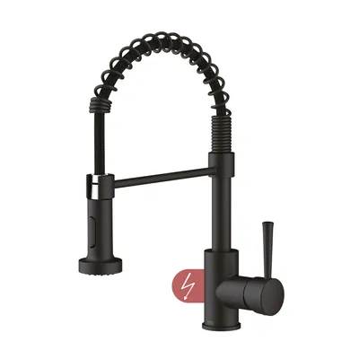 Produktbild von Lenz NOVA Küchenarmatur Schwarz- matt Niederdruck Einhebelmischer mit Pendelbrause 2 Strahlarten, 360° schwenkbar 46071951