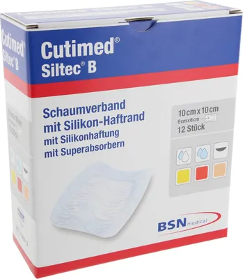 Obrázek produktu pro Cutimed Siltec B pěnový obvaz 17,5x17,5 cm s lepidlem 6 ks