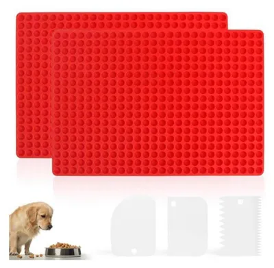 Produktbild von 2er Set Silikon Backmatte für Hundekekse mit Rillen & Schaber