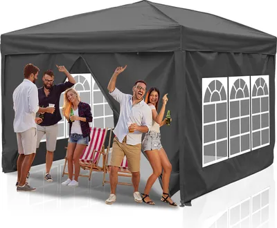 Image de TolleTour Pavillon pliable 3 x 3m Pavillon pliable Tente de jardin, protection UV 50+ Pavillons & tentes de réception Tente de réception avec 4 côtés Gris