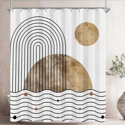 Immagine prodotto di Tenda da doccia Ibenzoa® idrorepellente, in poliestere, 180 x 200 cm – forma semicircolare con onde, antimuffa, orlo pesato, inclusi 12 anelli