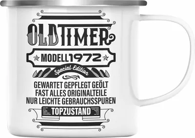 Produktbild von TRENDATION 50. Geburtstag Emaille Tasse Frau Mann Geschenk 50er Geschenkidee 50 Mutter Vater (Silber)